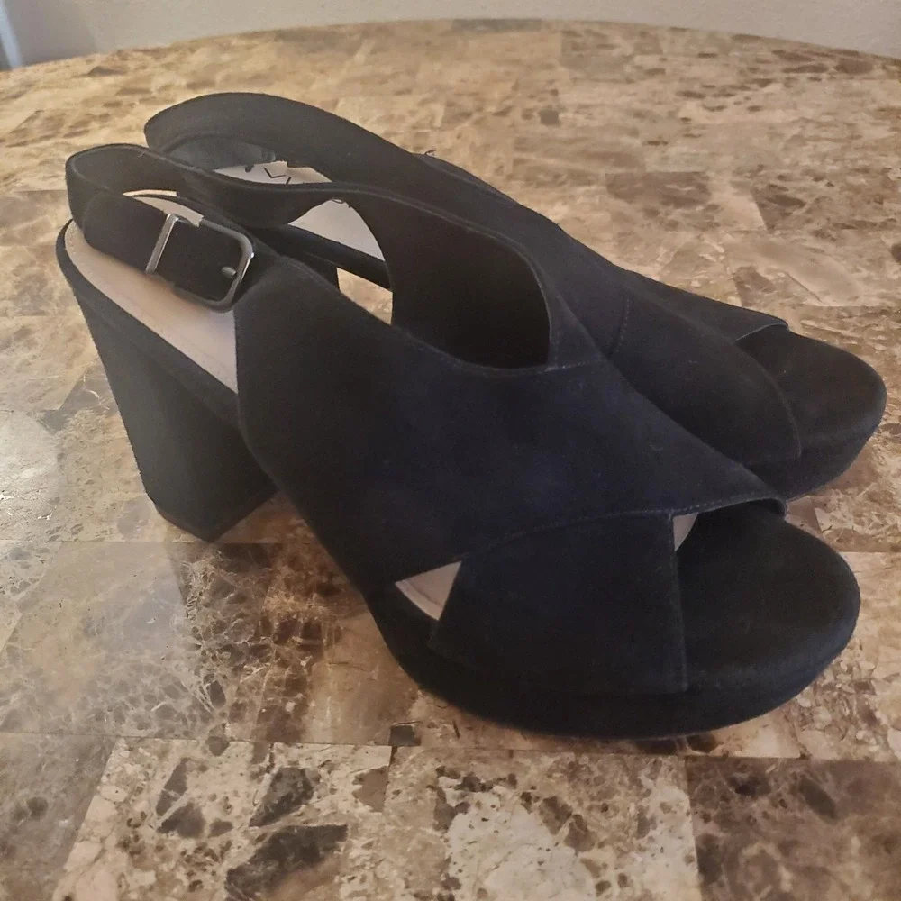 VIA SPIGA Suede Platform CrossStrap Slngbk Sandal Heels 7.5M Black Y2K going out